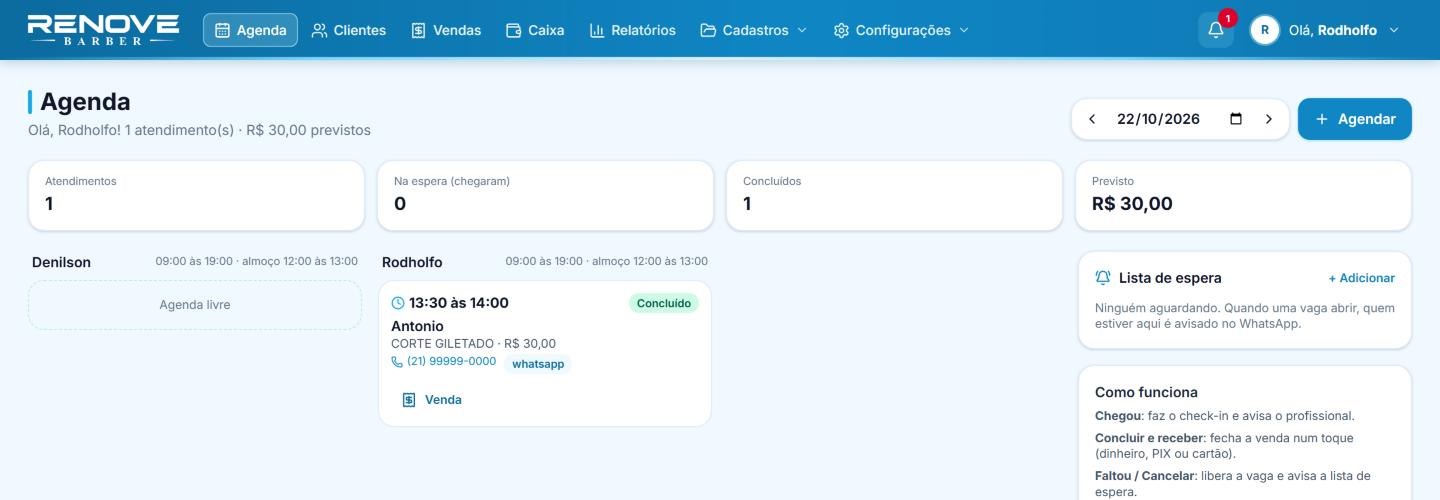 Agenda do dia no painel do Renove Barber